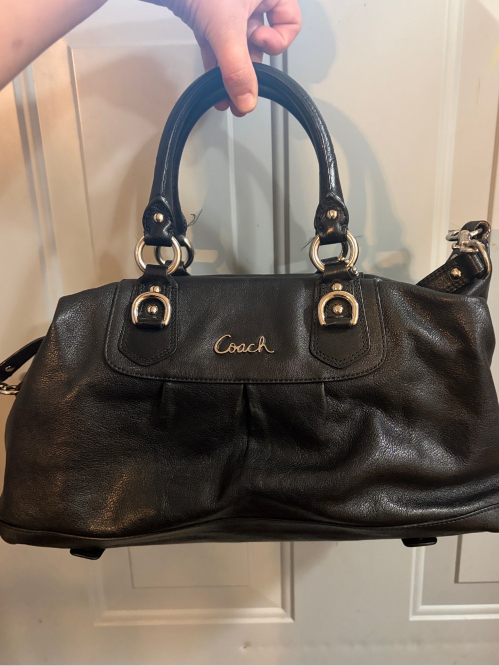 Coach Black Leather Bag with Silver Hardware